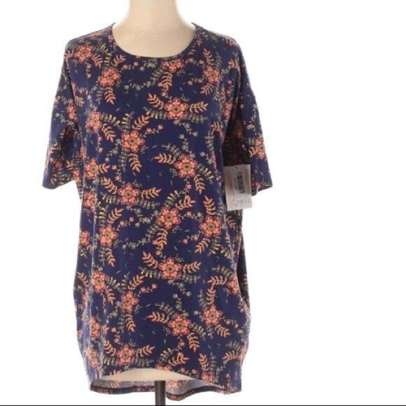 Lularoe Irma Short Sleeve T-Shirt Size XXS  Scoop neckline Floral Print Blue and - Picture 2 of 5
